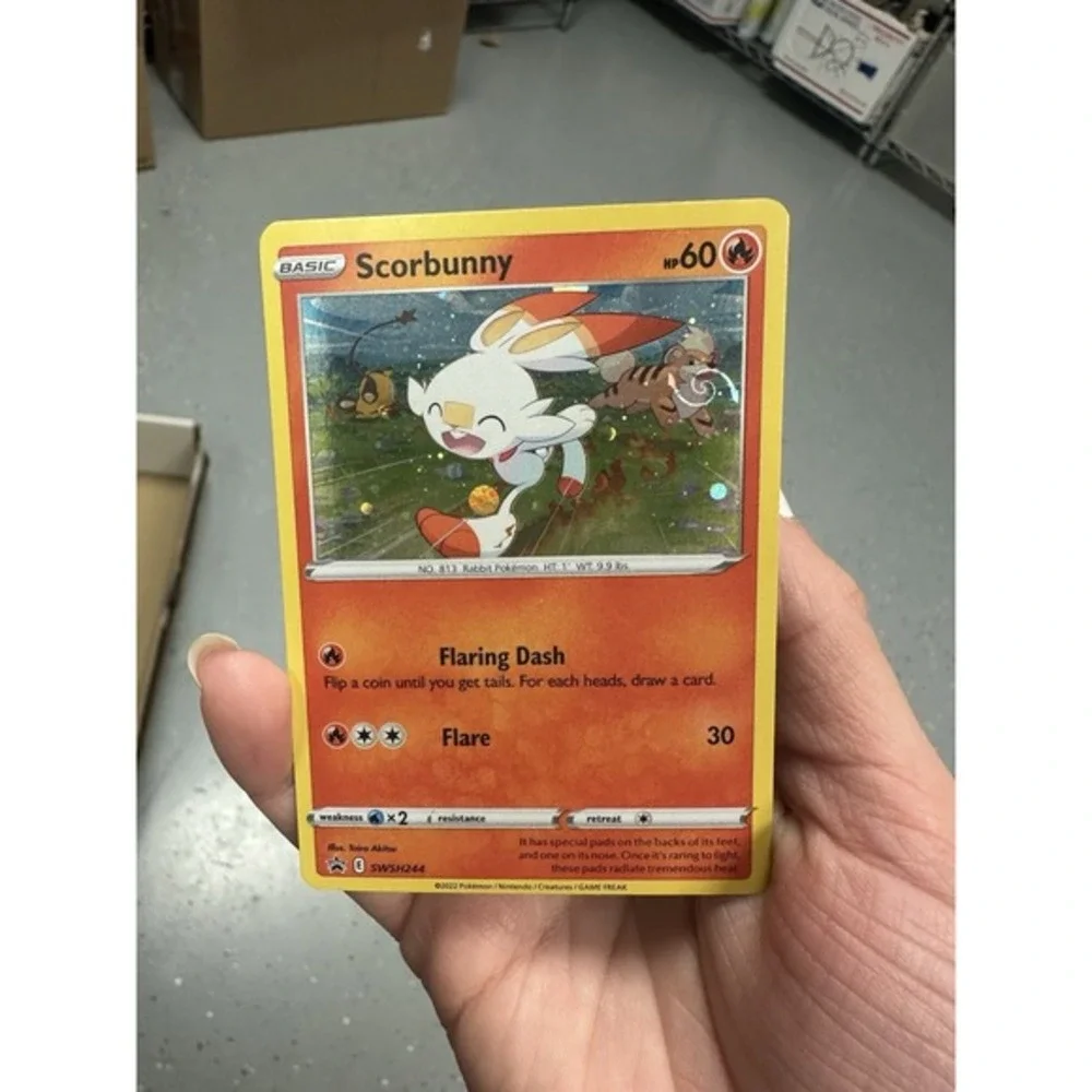 Scorbunny Black Star Cosmos Promo SWSH244 MEW HD Galaxy Swirl FART 🌀 Pokemon LP